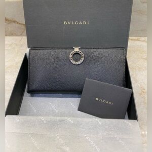 Bvlgari Black Grain Calfskin Large Clip Wallet with Silver Tone Hardware